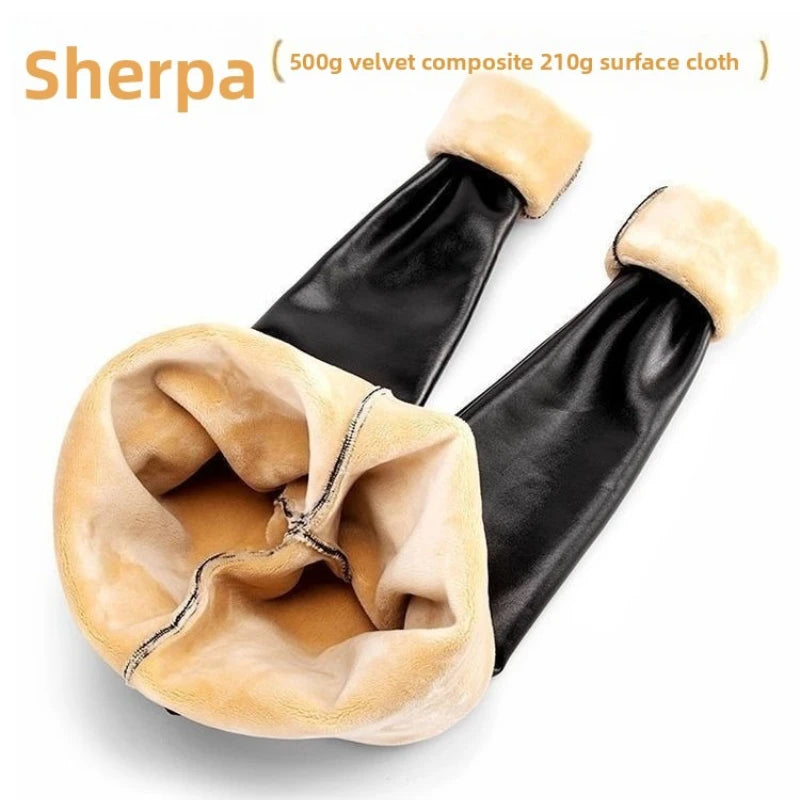 Winter Warmth Essentials Fleece Leggings High Waist Faux Leather Pants Women's Thermal Lined Footed Stirrup Tights Cold Climate