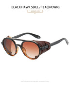 2022 Steampunk Googles Men Retro Punk Round Sunglasses Brand Design Double-bridge Windshield Hiking Driving Shades Eyewear UV400