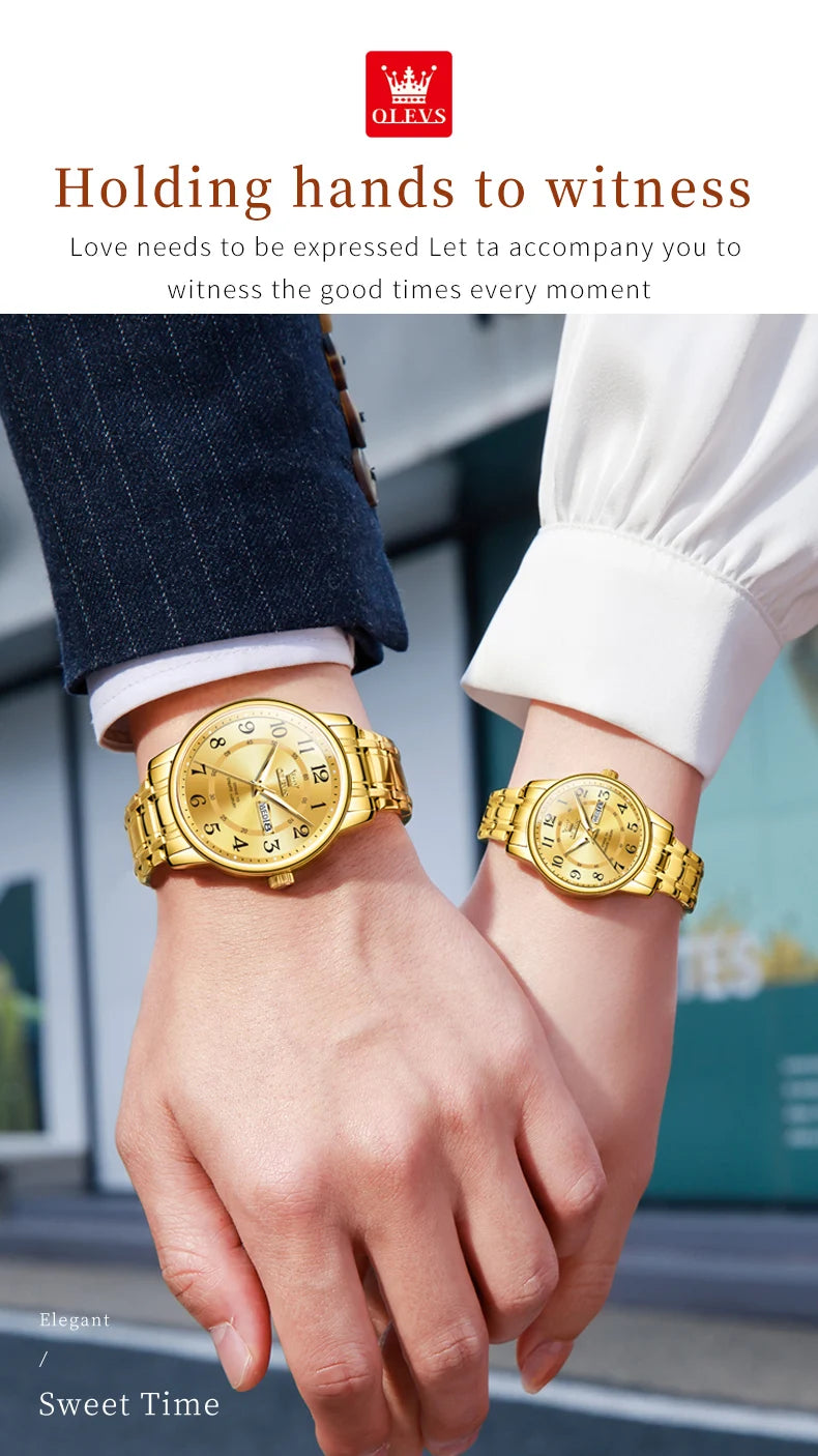 OLEVS 2891 Original Quartz Couple Watch Brand Luxury Double Calendar Waterproof Date Clock His and Her Watch Gift Couple Watch