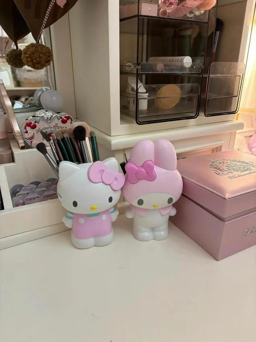 Cute My Melody Cosmetics Storage Can Cute Pink Brush Container Aesthetic Desktop Display for Makeup Lovers