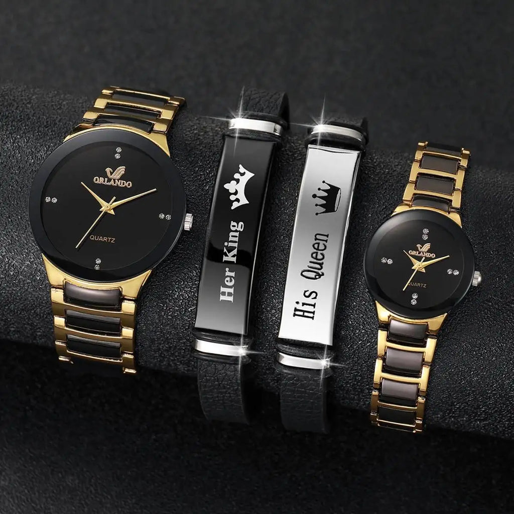 Couple wrist watch set, men's and women's quartz watch with steel strip, couple's watch set