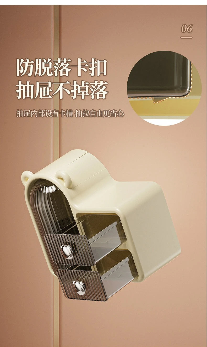 Rotating makeup storage box, desktop organizer, dust-proof cosmetic box, drawer-style cosmetic storage box