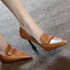 2025 Early Spring New High Heels for Women's Sexy Leather Small Square Buckle Pointed Toe Shallow Mouth Elegant Slim Heels Shoes