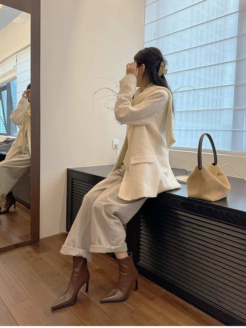 High Heel Women Ankle Boots Fashion Pointed Toe Autumn Winter Ladies Elegant Mordern Short Booties