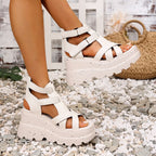 Women Sandals Summer Fashion Leather Platform Female Sandals Gladiator High Heels Sandals Women Chunky Outdoor Wedges Woman Shoe
