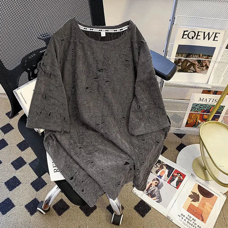 Embroidered Holes Short Sleeve T-Shirt Women Summer New Top