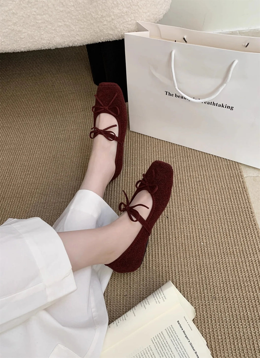 Flats Women's Loafers Shoes Shallow Suede Bow Fashion Shoes Square Toe Casual Dress Autumn 2025 Designer Cozy Zapatos De Mujer