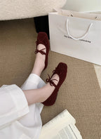 Flats Women's Loafers Shoes Shallow Suede Bow Fashion Shoes Square Toe Casual Dress Autumn 2025 Designer Cozy Zapatos De Mujer