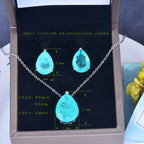 Silver Water-drop Shape Paraiba Tourmaline Gemstone Earrings Necklace Set for Women Temperament Ladies Trendy Vintage Jewelry