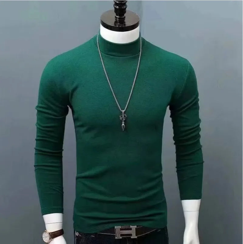 Men's Original Shirts Fall/Winter T-Shirt Fashionable Inner Wear for Men Slim Fit Turtleneck Shirt Solid Black Long Sleeve Shirt