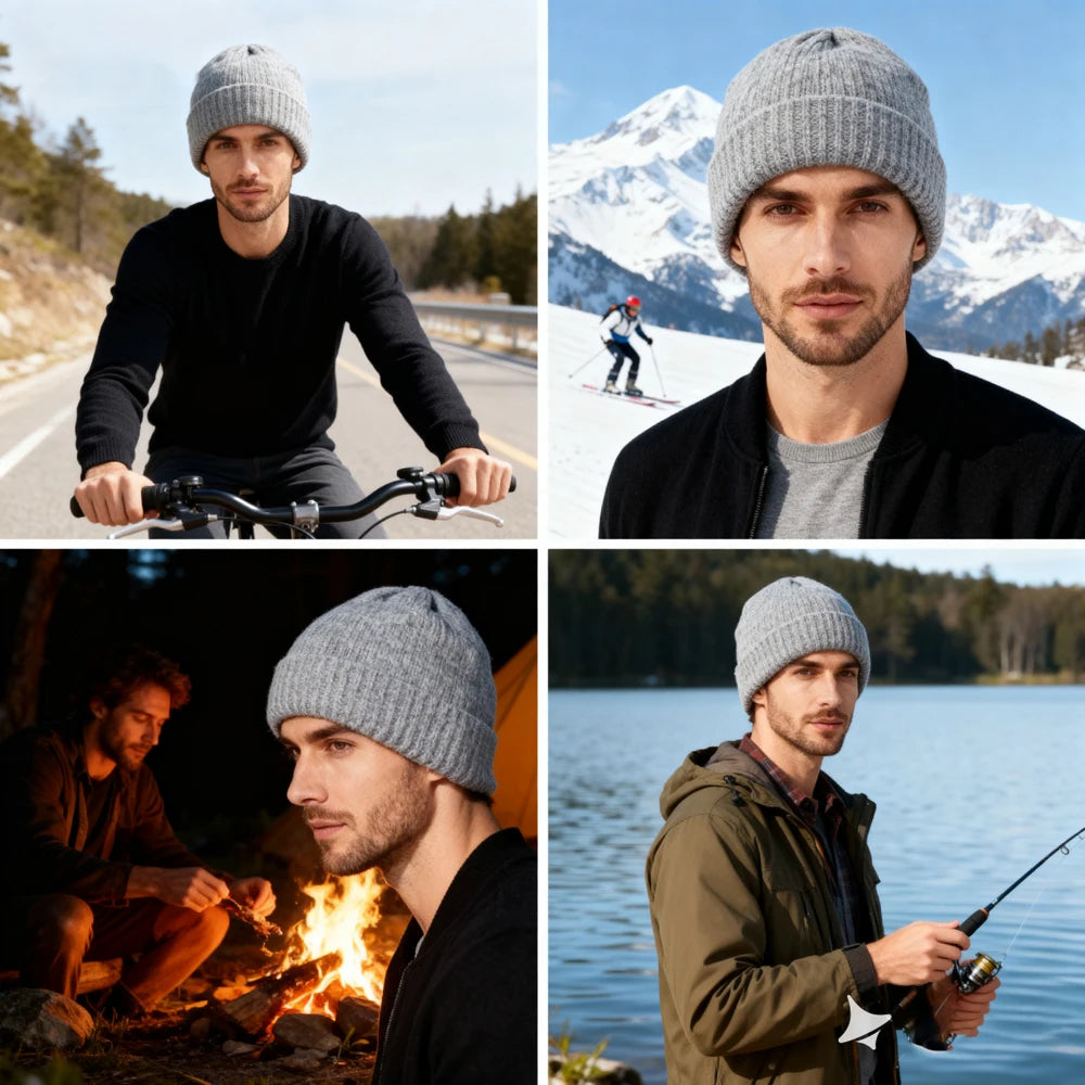 2 solid color winter warm knitted hats, made of soft fabric, suitable for outdoor sports, cycling, hiking, camping, and more.