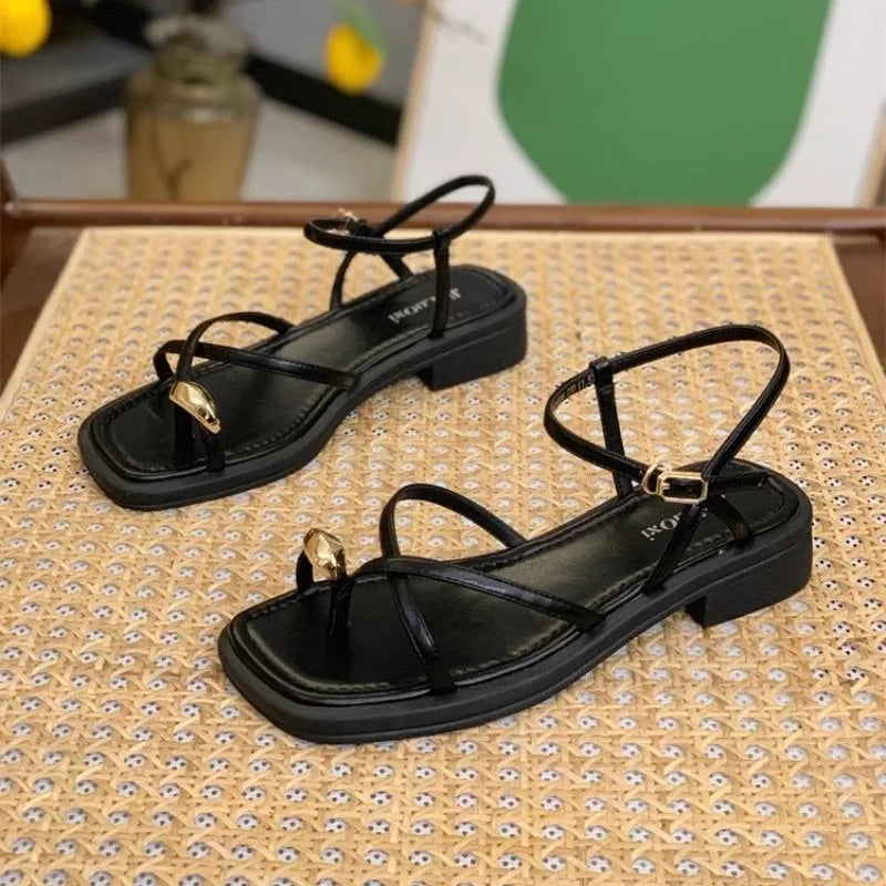 High Heel Sandals for Women New Summer 2025 Girls Low Heel Comfortable Sports and Casual Solid Sandals for Women Sandalias