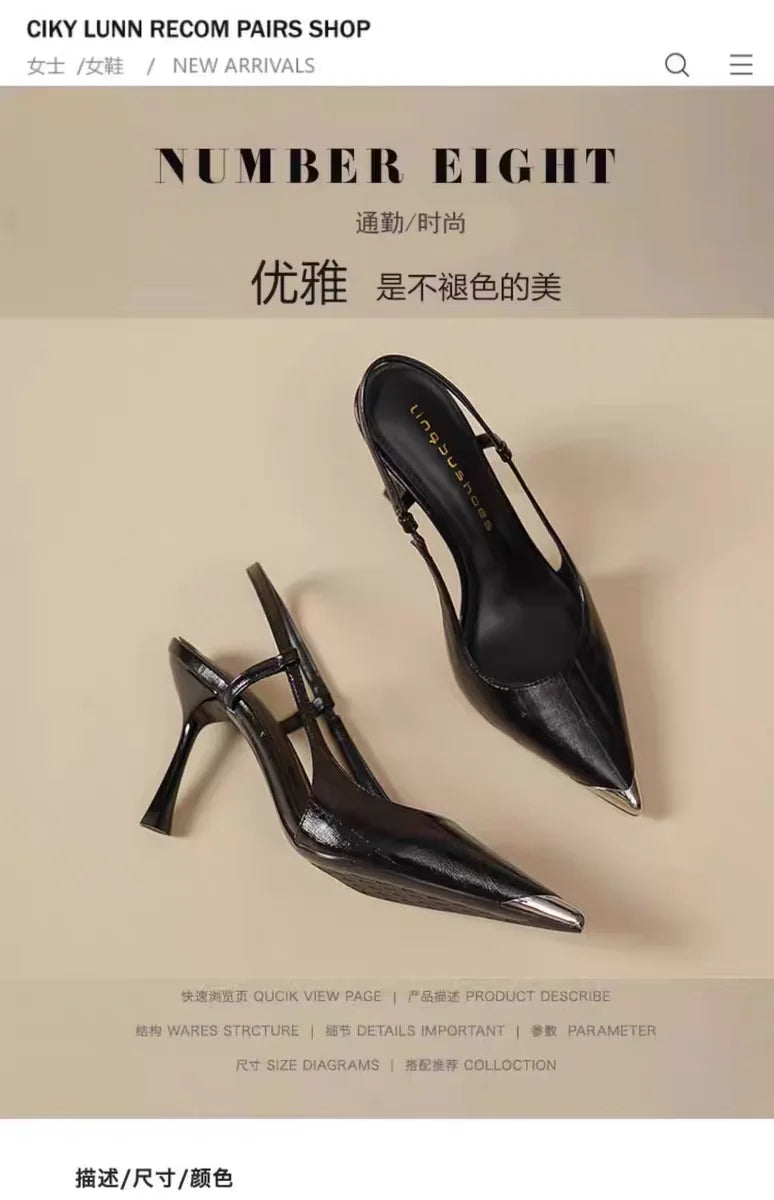 Women High Heels Sandals Pointed Toe Shoes Sexy Slingback Woman Slippers Summer 2025 Trend Designer Dress Pumps Sandalias Mujer