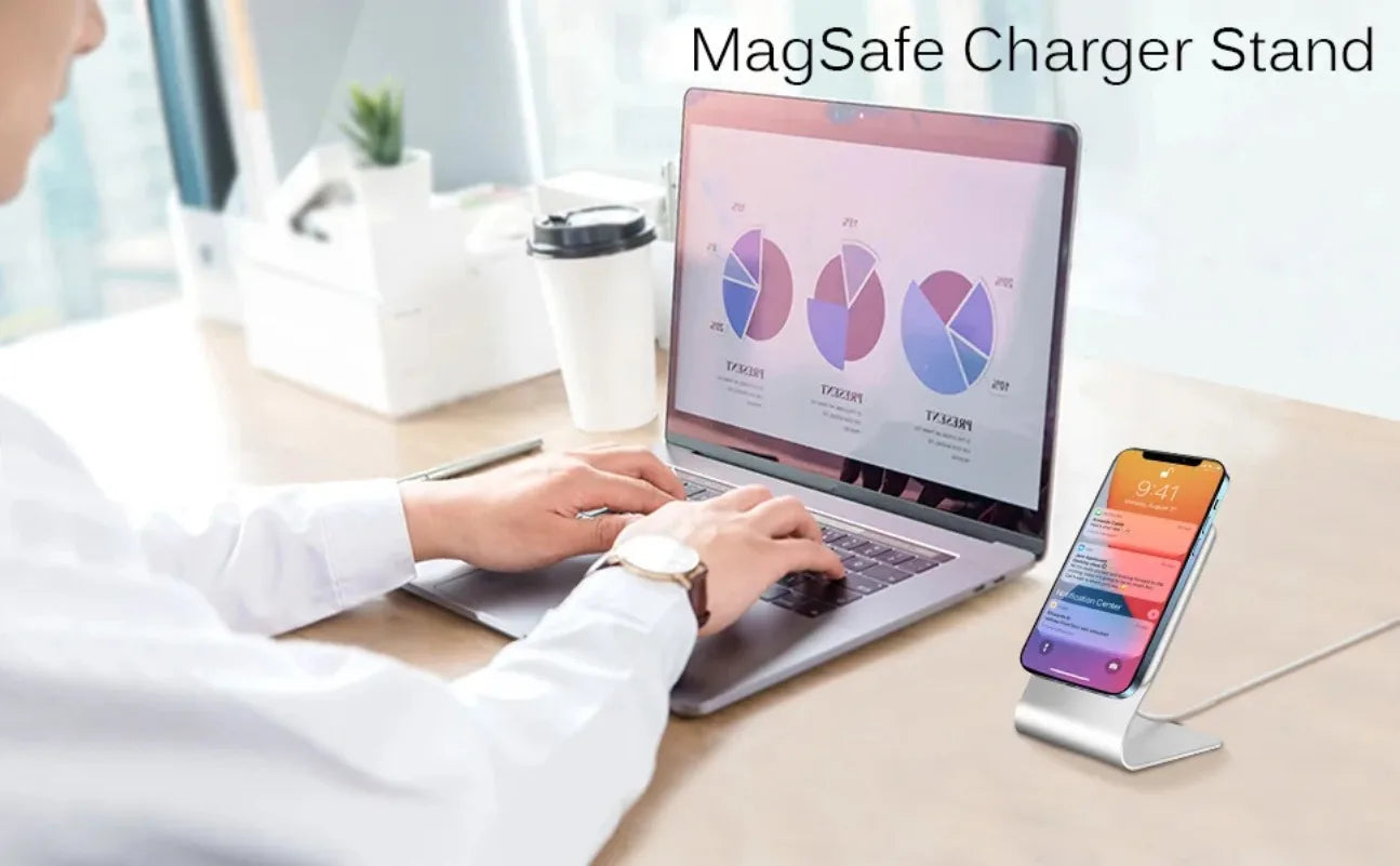 Desktop Mobile Phone Stand Aluminum Desk Holder Dock For Magsafe Charger For iPhone 16/15/14/13/12 Pro Max(Not Included Charger)
