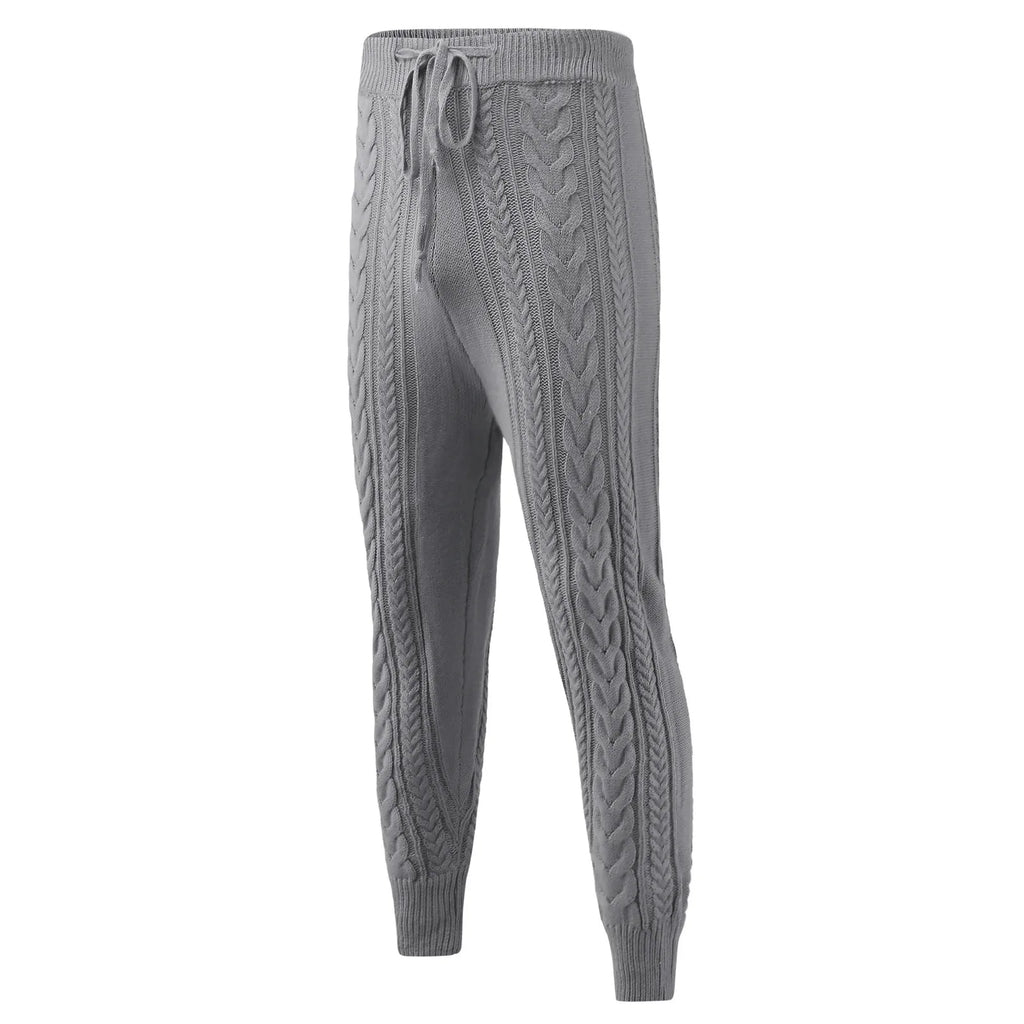 Men's Sweater Knitted Pants Solid Color Casual Pants Autumn Winter Warm  Knitted Slim Fit Pants for Male Long Pant