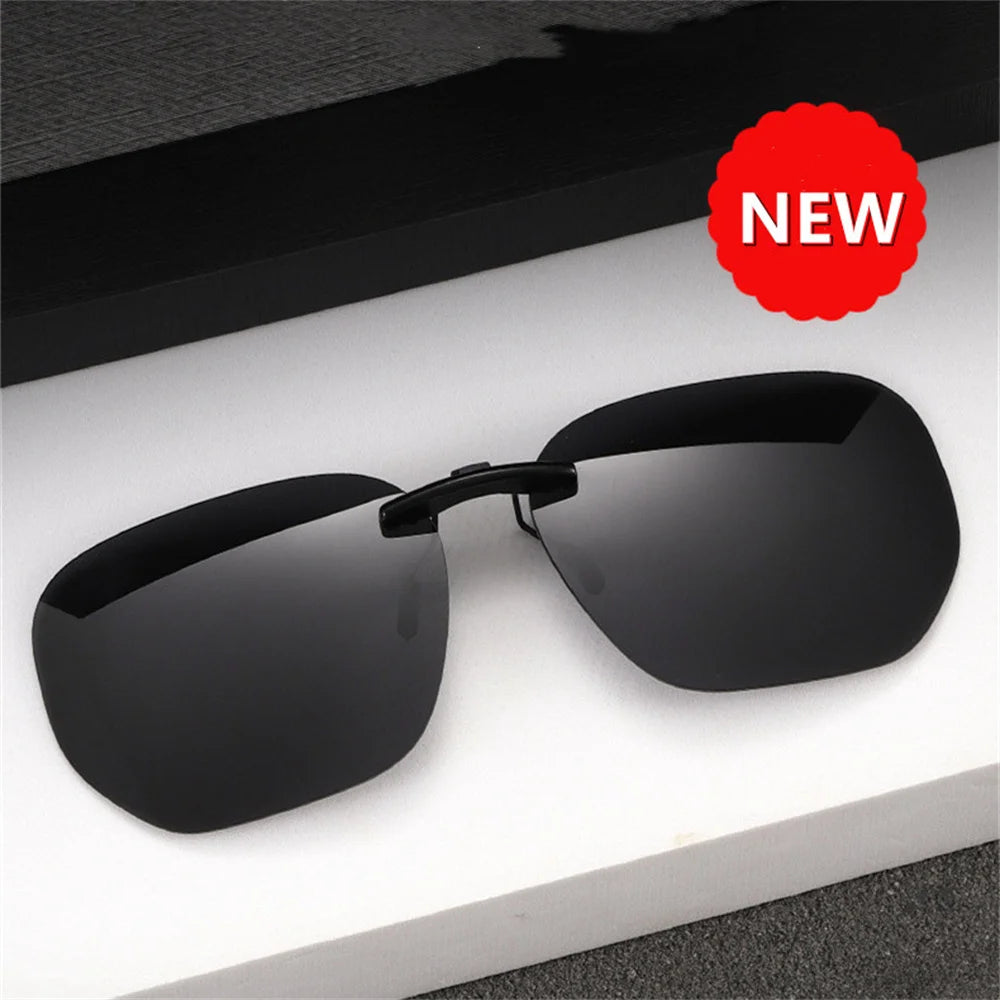 Square Clip On Sunglasses Women Polarized Black Lens UV400 Night Vision Driving Men Goggles Clips Anti Glare Vintage Glasses