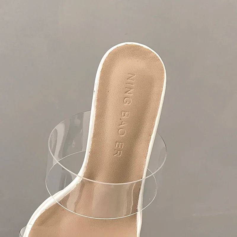 Women's Clear Sandals Summer Elegant Ladies Causal Mules Slippers Open-toe Sexy Luxury Women Fashion High Heels Platform Sandals