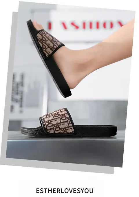 Men's Home Slippers Lightweight Summer New Style Flat and Worn Casual Retro Patterned Anti-slip Quick-drying Sandals