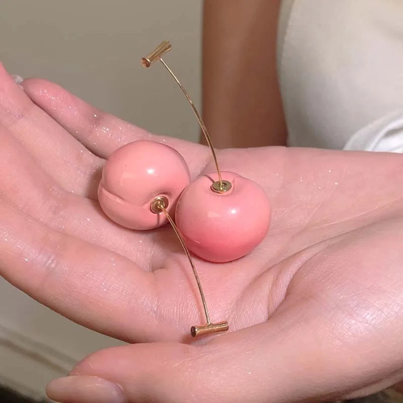 2025 New Fashion Pink Cherry Pendant Earrings For Women Kpop Sweet Lovely Acrylic Resin Fruit Long Drop Earrings Jewelry