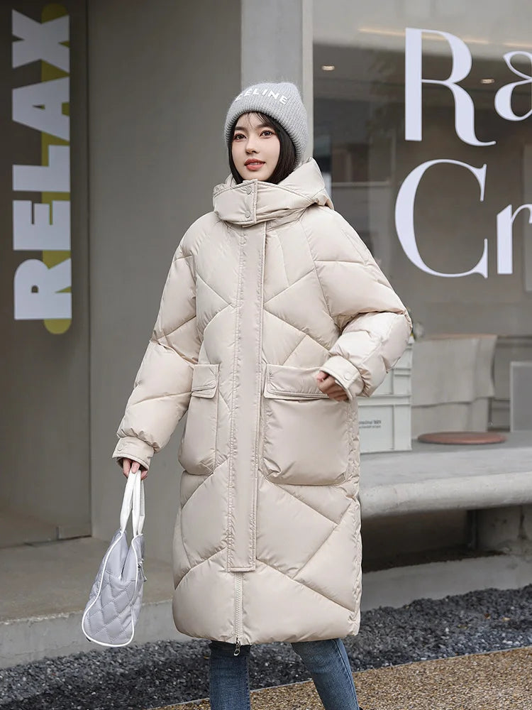 Vielleicht 2024 Snow Wear New Solid Winter Coat for Women Down Jacket Warm Casual Loose Hooded Winter Women Jacket Long Parkas