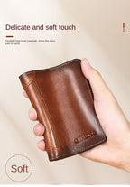 Men's Wallets RFID Blocking Genuine Leather Trifold Business Short Purse Wallet for Men with ID Window and Credit Card Holder