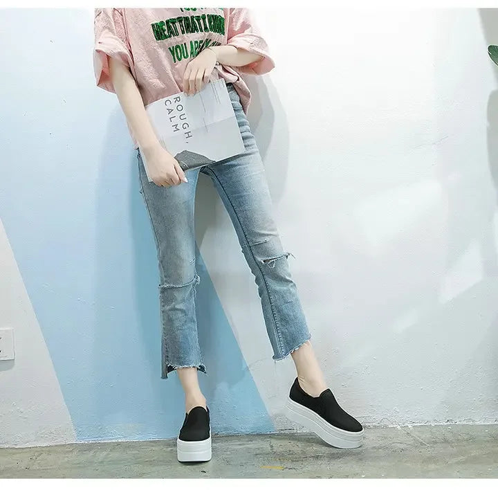 Women Flat Platform Canvas Shoes Flats Woman Casual Sneakers Girls Student Thick Soled Loafers Ladies Slip on tenis de mujer