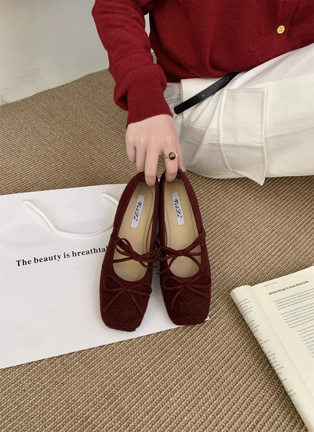 Flats Women's Loafers Shoes Shallow Suede Bow Fashion Shoes Square Toe Casual Dress Autumn 2025 Designer Cozy Zapatos De Mujer