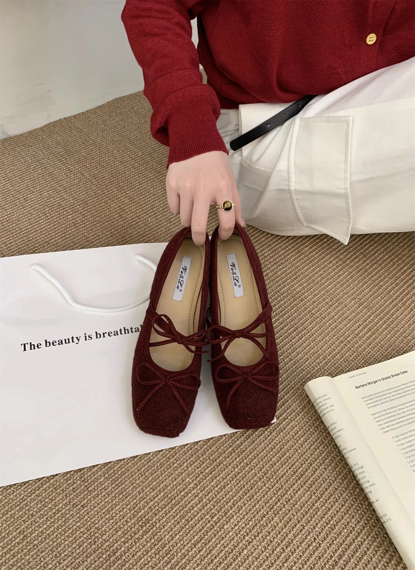 Flats Women's Loafers Shoes Shallow Suede Bow Fashion Shoes Square Toe Casual Dress Autumn 2025 Designer Cozy Zapatos De Mujer