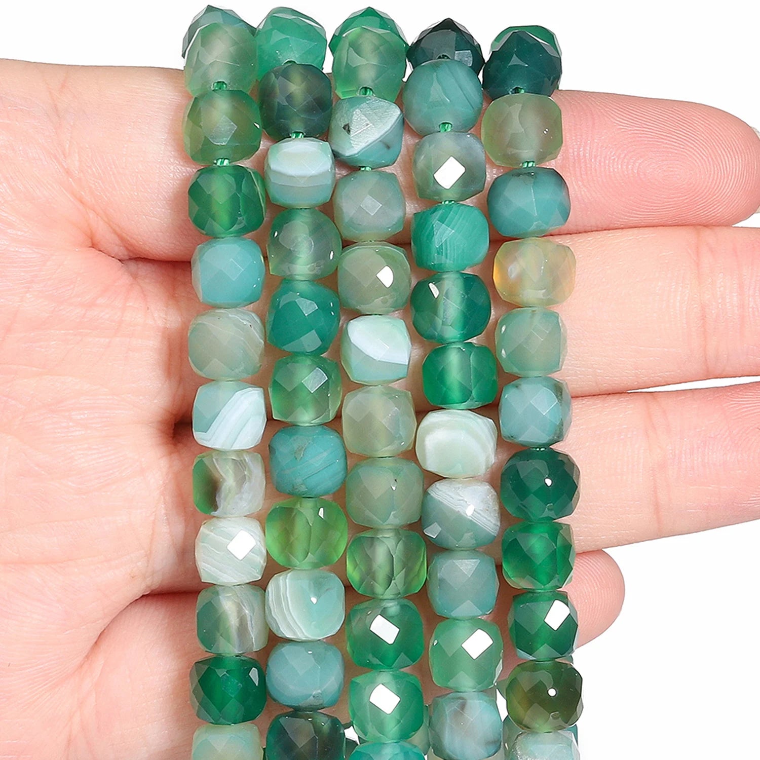 7-8mm Faceted Cube Beads Tourmaline Picture Jasper Agate Turquoise Amethyst Stone Beads for Jewelry Making Diy Accessories