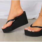 Women's Slippers  Flip Flops Fashion Wedges PU Solid Ladies Elegant Slides Comfort Casual Soft Slip On 2021 Summer Beach Shoes