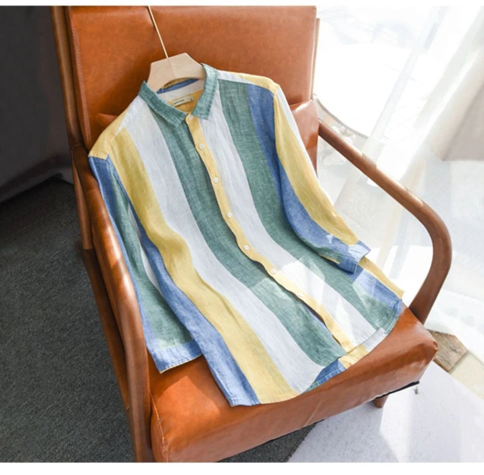 Striped shirt men's 2025 Man Plaid Shirts Cotton Chemise Male Blouses Casual Long Sleeve Formal Business Shirt Men's Clothing