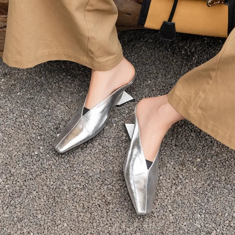 Women's Slippers 2025 New Summer Luxury Fashion Sandals Cover Toe Mid High Heels Rubber Sole Slippers Women's Shoes Sandals