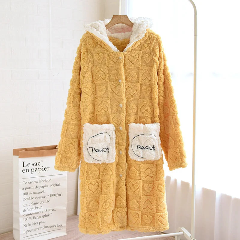 Autumn Winter Sleepwear For Sleeping Warm Hooded Robe Women Pajamas Bathrobe Woman Clothing Pijama Mujer Flannel Pyjama New Hot