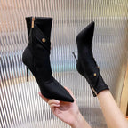 Women's Boots Very High Heel Shoes for Woman Pointed Toe Footwear Half Mid Calf White Boot Large Size Warm Fashion 2024 Y2k Goth