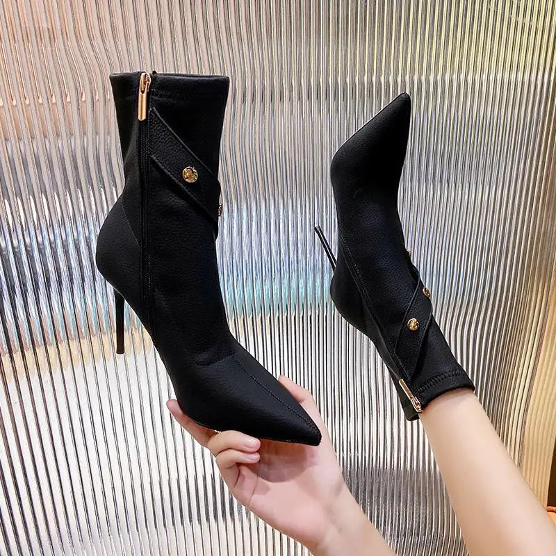 Women's Boots Very High Heel Shoes for Woman Pointed Toe Footwear Half Mid Calf White Boot Large Size Warm Fashion 2024 Y2k Goth