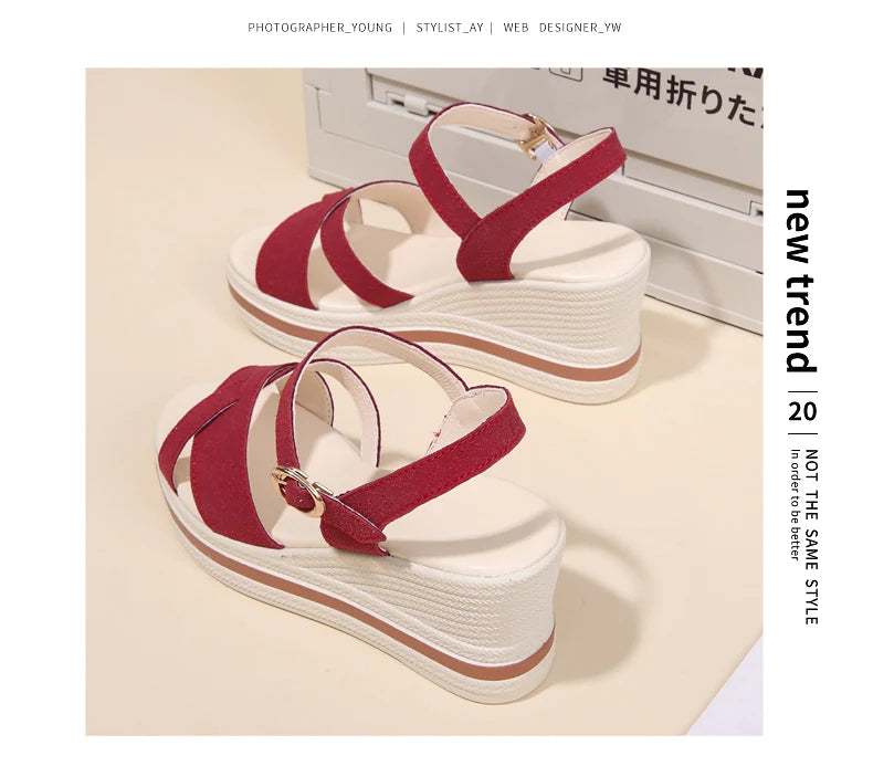 Women's Sandals Mix Color Wedges Heels Sandals Summer 2025 Shoes Woman Heeled Sandals Platform Summer Shoes Women Block Footwear