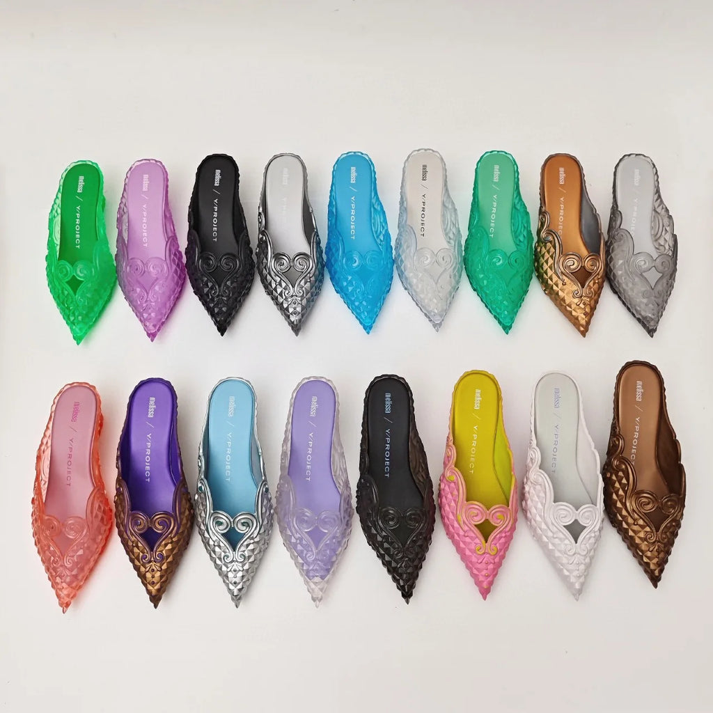 Women Sandals 2025 Spring Melissa Woman Slingback Shoes Fashion Ladies High Heels Elegant Med Heel Pointed Toe Slip on Sandal