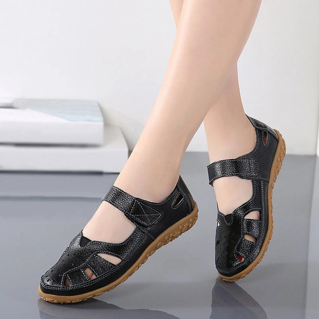 Women Flats Genuine Leather Fashion Soft Shoes Women Hollow Designer Shoes Woman Plus Size Slip On Ballet Flats Oxford Shoes