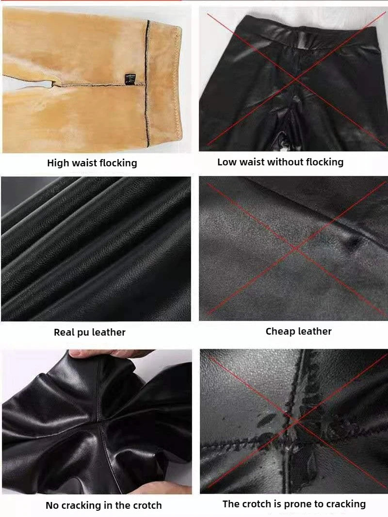 Winter Warmth Essentials Fleece Leggings High Waist Faux Leather Pants Women's Thermal Lined Footed Stirrup Tights Cold Climate