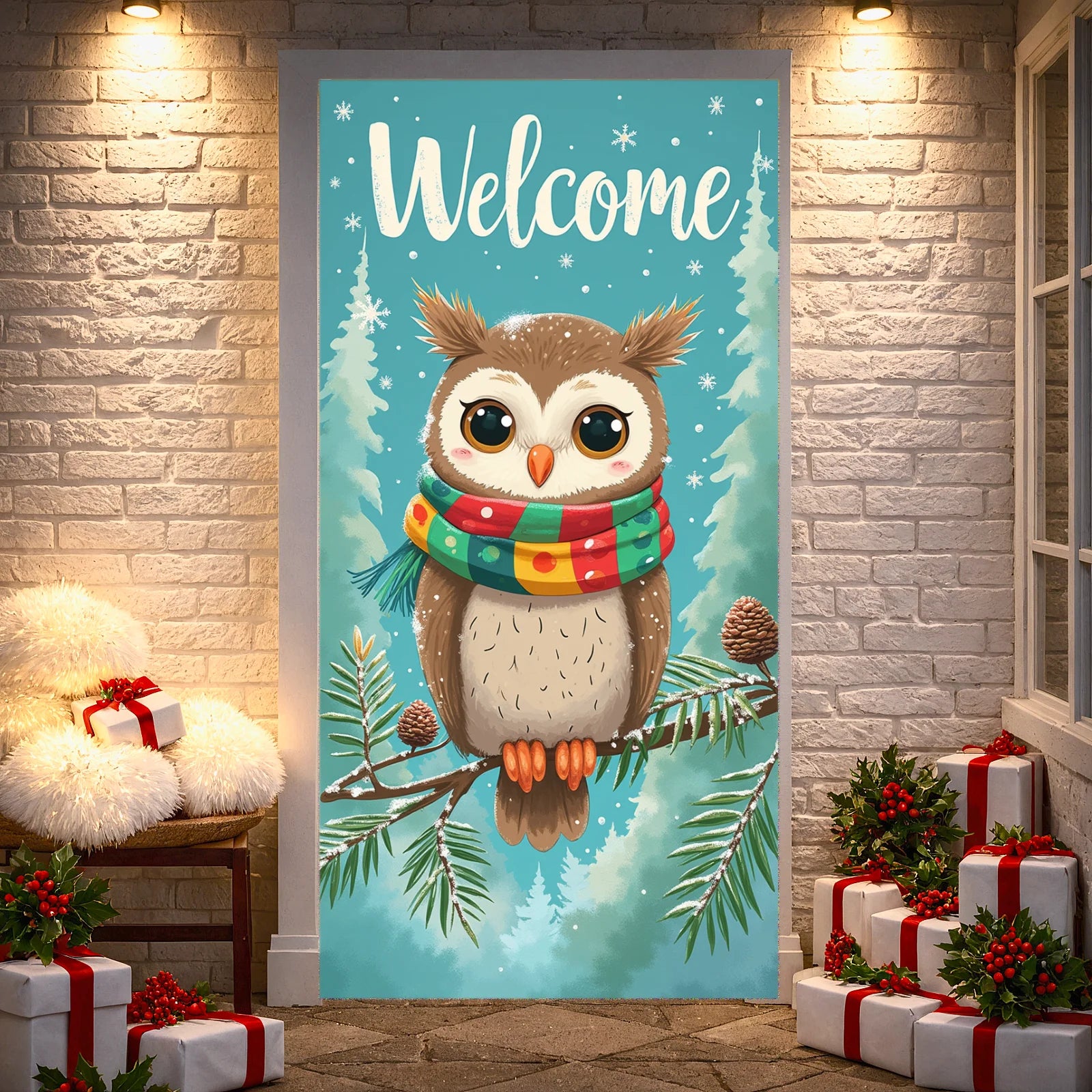 Winter Scene Welcome Banner Snow Forest Bird Art for Home Decor  Decoration Winter Party Christmas Navidad New Year Decor 2026