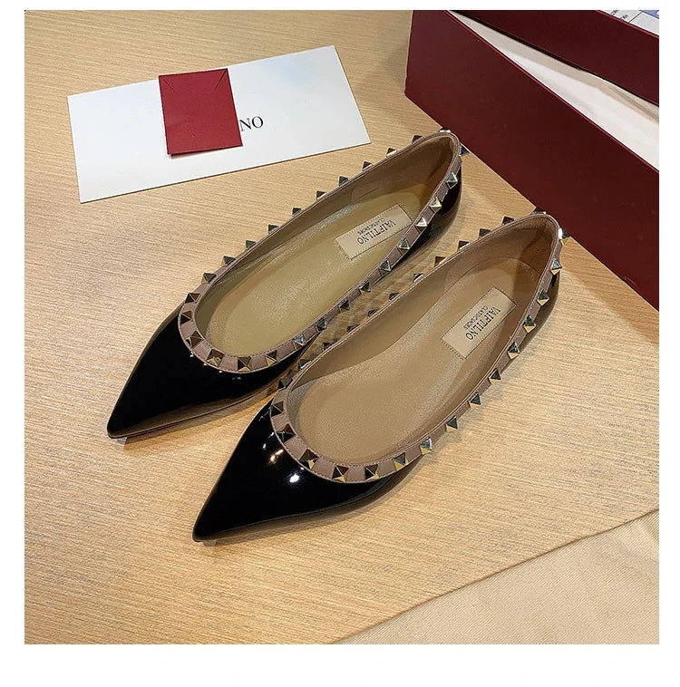 Women's Flat Shoes luxury woman shoes Leather Brand Rivet Flat Shoes Comfortable Casual Outdoor Pointed Toe Shallow Ladies shoes