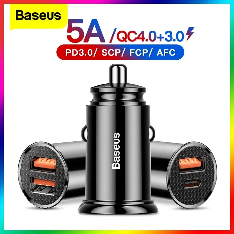 Baseus USB Car Charger Quick Charge 4.0 QC4.0 QC3.0 PPS SCP 5A PD Type C 30W Fast Car USB Charger For iPhone Xiaomi Mobile Phone