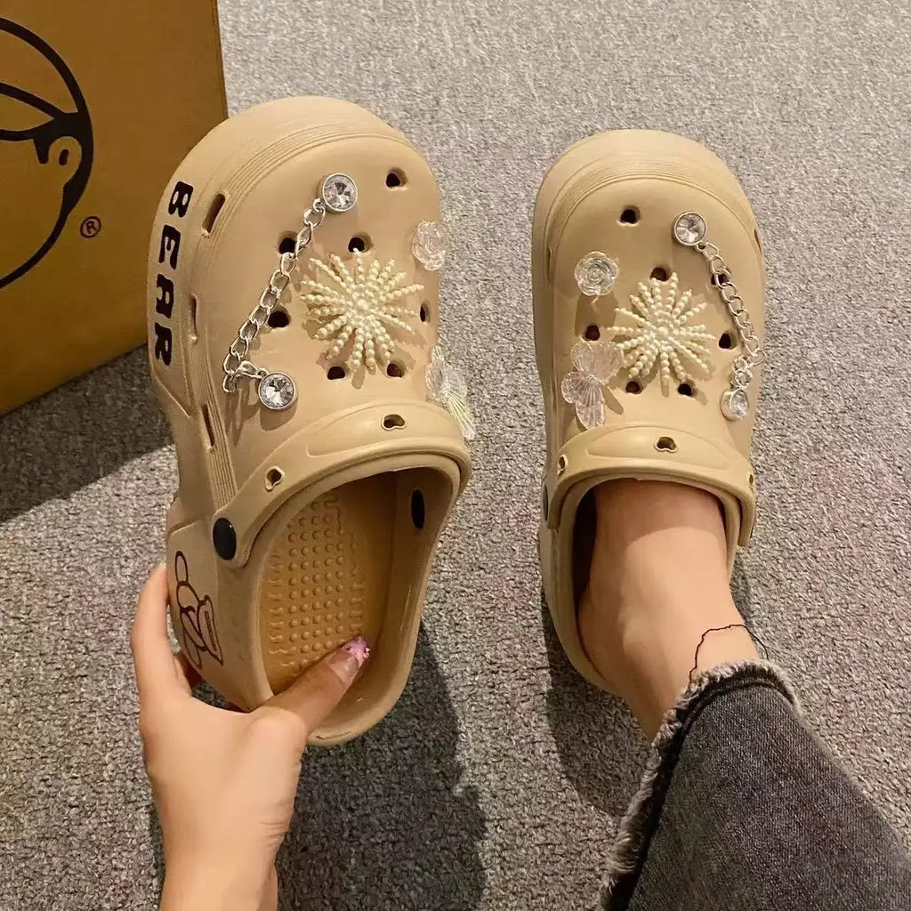 Women Slippers Cute Cartoon Platform Fashion Clogs Summer Shoes Woman Beach Slides Thick Bottom DIY Flower Female Street Sandals