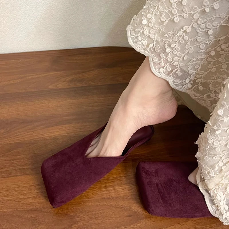 Flats Women Square Toe Slippers Designer Shallow Mule Shoes 2025 Summer New Casual Shoes Fad Brand Walking Soft Femme Chaussures