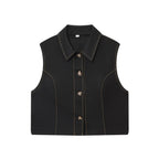 Women's Color Contrasting Stitch Collar Single breasted Straight Tank Top Long Fold Belt Bermuda Shorts Summer New Pants