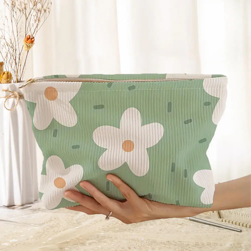 Cosmetic Bag Women Floral Makeup Case Organizer Korean Embroidery Cosmetic Pouch Travel Toiletry Bag Corduroy Canvas Beauty Case