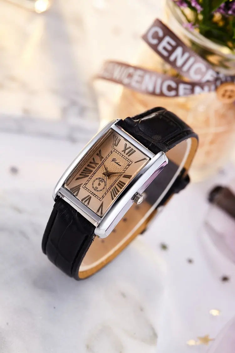 Fashion Couple Watch Luxury Rectangle Dial Women Quartz Watch Men Leather Band Casual Women Leather Wristwatch Relogio Masculino