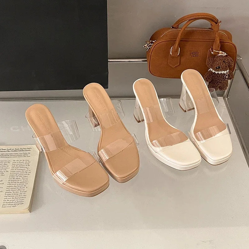 Women's Summer High Heels Sandals Sexy Fashion Open-toe Women Platform Mules Slippers Luxury Causal Elegant Ladies Clear Sandals