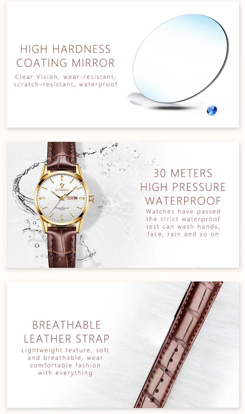 Man Watch Top Luxury Brand Couple Watch For Women Men Waterproof Clock Male Calendar Quartz Wrist Watches Leather Strap Ladies