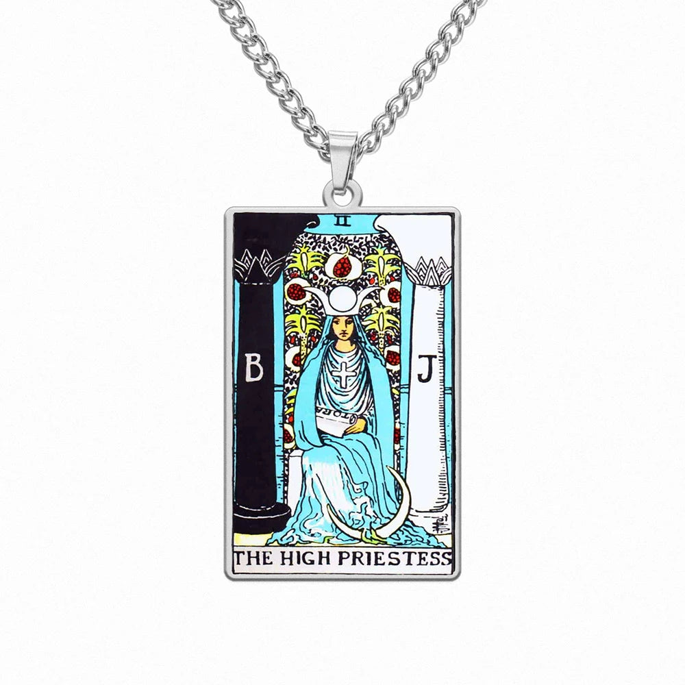 Dawapara 22 Styles Tarot Card Good Luck Amulet Necklace Sun Moon UV Colorful Pendant Stainless Steel Spiritual Jewelry